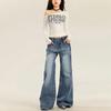 Jovem Laranja# Moda Cool da Maré Menina Estilosa Jeans de Perna Larga Fraco Feminino Gato Lavado Essencial Calças Soltas de Alta Qualidade