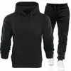 Conjunto Esportivo Masculino 220g com Capuz Cor Sólida Pulôver Duas Peças: Moletom com Capuz, Moletom e Calça de Moletom