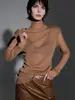 Camisa Base de Renda Fina Estilo Desejo Puro Feminina Sexy Gola Alta Vazada Manga Longa Camisa Interna Névoa Nebulosa Francesa