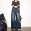 Pantalones de pierna ancha con diseño de bolsillo estilo americano para mujer, nuevo estilo otoño 2026, plisados, holgados, casuales, vaqueros rectos de caída suave