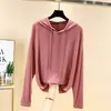 Nova Camiseta com Capuz de Manga Longa em Modal para Mulheres, Primavera e Verão, Tamanho Grande, Camada Interna Solta, Top Fino com Proteção Solar, Fashion