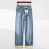 Calça Jeans Wide Leg Justa para Mulheres, Tendência Outono e Inverno Novo Estilo, Forrada com Lã, Engrossada, Petite, Cintura Alta, Calça Reta Solta