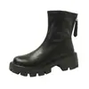 Botines marrones para mujer estilo británico de otoño, botines cortos retro para mujeres menudas, botines de moda ajustados con suela gruesa
