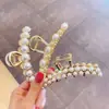 Pinza para el Cabello de Perla de Celebridad de Internet Pinza de Metal Pinza de Tiburón Pinza Grande para el Cabello Pinza Retro Adorno para la Cabeza Elegante para Mujeres