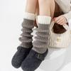 Calcetines de Algodón Gruesos para Botas de Mujer Otoño e Invierno, Calentadores de Pierna Largos de Punto Cálido Resistentes, Bloques de Color
