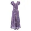 Vestido de Renda Francesa com Decote V Estampado Floral Verão Nova Chegada Afunilamento na Cintura Emagrecedor Elegante Saia Longa Feminino