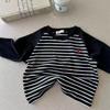 Camiseta térmica acolchada para niños Chen Ma 24 otoño e invierno niños y niñas combinación de colores camiseta de manga larga bebé de terciopelo cálida por dentro t moda
