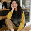 Suéter Jacket de Punto Patchwork Suelto Versátil Nuevo Primavera y Otoño Falso Dos Piezas Rayado de Gama Alta para Mujer
