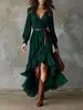 Vestido Asimétrico Estilo Bohemio Europeo y Americano de Manga Larga con Cuello en V y Cola de Encaje, Temporada Primavera y Otoño 2026