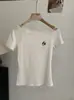 Camiseta Slimming Omalai Manga Curta Patchwork Bordado de Letras com Gola Assimétrica e Renda Estilo Coreano Primavera/Verão Top 6704