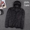Jaqueta de Penas Leves Acolchoada Masculina Nova para Outono e Inverno, Gola Alta Vertical, Curta com Capuz, Tamanho Grande, Jaqueta Portátil