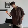 Camisa de Lino Ligera de Lujo Estilo Coreano para Hombre, Manga Corta, Estilo Delgado de Verano, Casual Relajado Suelta de Alta Gama