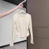 Camiseta de Algodón Puro Gris Oscuro de Hombro Normal de Manga Larga para Mujer, Otoño, Combina con Pantalones de Pierna Ancha, Top Base Ajustador de Cintura Plisado Adelgazante