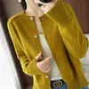 Estilo Coreano Otoño e Invierno Nuevo Suéter Cárdigan para Mujer Cuello Redondo Holgado Elegante Sencillo Color Sólido Moda Camisa de Punto Abrigo