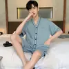 Pijama de Verano Delgado de Manga Corta para Hombre de Algodón Puro Transfronterizo, Estilo Kimono, Cuello en V, Talla Grande, Casual, Sencillo, Ropa de Casa para Hombre