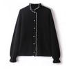Moda 100 Cashmere Sweater Feminino Cashmere Meia Gola Alta Fivela de Pérolas Emagrecimento Pullover Puff Manga Suéter
