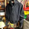 Sudadera con capucha y media cremallera para hombre, estilo corto para primavera y otoño, sudadera con capucha de estilo americano de alta resistencia y cuello alto
