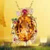 Collar con Colgante de TikTok Live Chapado en Oro de 24k con Colgante de Citrino de Imitación Color Turmalina Amarilla Colgante de Flor Tesoro