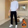Conjunto de Duas Peças com Forro de Lã Tamanho Grande Masculino Casual Outono-Inverno Conjunto de Moletom de Manga Longa com Gola Redonda