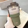 Taza de café de acero inoxidable, taza térmica, taza grande con popote, vaso de agua de aspecto elegante para niñas, vaso para hielo que mantiene el frío para hombres