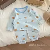Conjunto de Roupas de Outono para Crianças Roupa de Casa Meninos e Meninas Conjunto de Roupa Íntima de Algodão de Outono Pijama Quente de Lycra para Bebê