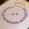 Conjunto de dos piezas de collar y pendientes de cristal de colores geométricos elegantes de alta gama, superventas transfronterizo, collar para la clavícula, para vestidos de noche