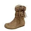 Botines Cortos Retro con Plataforma Interior para Mujer Otoño e Invierno 2025 Botas Vaqueras Punta Redonda Botines Cortos Birkenstock con Borlas para Mujer
