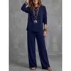 Coleção Outono/Inverno 2026 Transfronteiriça: Conjunto casual de duas peças para mulheres, com top de manga comprida e calça pantalona, estilo europeu e americano, cor sólida.