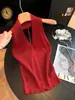 Nueva Prenda de Verano Estilo Halter de Punto Camisola para Mujer, Top Sexy sin Espalda