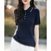 2026 Primavera Nuevo Suéter de Punto con Bloques de Color en Color Tb para Mujer, Manga Corta, Cuello Polo, Jersey Delgado de Manga Tres Cuartos