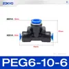 Conector neumático de plástico azul en T PY6 tubo de gas inserción rápida PW junta rápida PEG12-8/4/10 reductor
