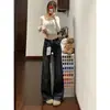 Jeans flare retrô americano para mulheres, novo estilo verão e outono 2026, cintura alta, botão duplo, calça boca de sino slim