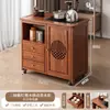 Mesa de Chá Móvel, Pequeno Gabinete Lateral de Mesa de Chá, Armário de Chá Doméstico para Sala de Estar, Mesa de Chá de Madeira Maciça, Com Aquecimento de Água Integrado e Preparo de Chá, Carrinho de Chá com Rodas
