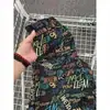 Pantalones Cortos de Pierna Recta con Estampado Completo de Graffiti de Letras de Dopamina para Hombre, Pantalones Cortos de Calle Altos Americanos, Atuendo de Verano para Hombre Estilo Rebelde y Fresco