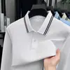 Polo de algodão puro outono 2025, manga longa, gola dobrável para homens, respirável, tamanho grande, top camiseta casual
