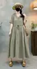 Vestido Largo de Verano Nuevo Estilo Retro de Manga Corta con Cuello en V, Holgado y Versátil, Talla Grande de Doble Capa de Gasa de Algodón, Corte A, Venta al por Mayor
