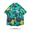 Camisa Retro Estilo Hong Kong Hawaiana de Seda de Hielo para Hombre Estilo 14 Tendencia Verano Manga Corta Camisa de Flores Playa Ropa Exterior