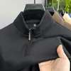 Suéter Masculino de Lã com Meio Zíper para Outono e Inverno, Novo, Cor Sólida, Gola Alta Meia, Camiseta Casual de Manga Longa, Camada Base para Homens