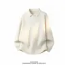 Producto Recomendado: Camiseta de punto de manga larga con cuello camisero, Polo texturizado estilo americano para hombre y mujer, Corte holgado, Versátil para el verano