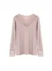 Blusa de manga comprida com gola V e detalhes em renda para outono e inverno, com punhos rendados, corte justo, camada interna elástica, moda feminina