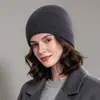 Gorro de Punto de Cachemira Pura para Otoño e Invierno para Mujer, Gorro de Lana de Moda Cálido para Protección de Orejas, Versátil para Circunferencia de Cabeza Grande, Gorro de Pescador de Color Sólido