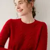 Baicai Rong Nuevo Suéter de Cachemira para Mujer Otoño Invierno Tejido de Trenzas Cuello Redondo Pulóver Holgado Casual Suéter Base de Punto
