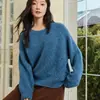 Suéter de Cachemira de Cuello Redondo para Mujer, Otoño e Invierno, Mangas Raglán, Holgado y Cómodo, Corte Ajustado, Suéter de Punto Adelgazante, Ropa de Abrigo para Mujer