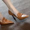 Zapatos de Salón Sexy de Punta Aguda Retro Marrones para Mujer Nuevo Estilo Primavera y Verano 2026 Escote Bajo Zapatos Elegantes de Tacón Alto para Vestir al Trabajo