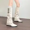 Botas Puntiagudas Plisadas de Tacón Grueso para Mujer 2026 Nuevo Otoño Invierno Tubo Alto Delgado Botas Largas Estilo Vaquero Occidental Caballero para Mujer