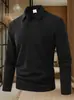 Colección Primavera/Otoño 2026: Nueva camisa de punto gofre de color liso con cuello alto de manga larga, diseño simple, moda de alta gama para hombre, estilo casual de negocios, transfronteriza