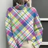 Amazon Temu Estación Independiente Chaqueta Cardigan Suéter Cuello Alto con Estampado de Elementos Cuadros 3D para Mujer E127