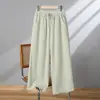 Pantalones de Algodón y Lino para Mujer 2026 Verano Delgados Transpirables Casuales para Mamás, Tallas Grandes Sueltos de Pierna Ancha con Efecto de Caída