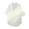 Camiseta Masculina Manga Curta Patchwork Desconstruído Gola Henry Estilo Americano, Marca Tendência Verão, Caimento Solto, Tamanho Grande, Manga Meia-Manga Emagrecedora