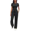 Conjunto de Moda Casual Popular Europeu e Americano Transfronteiriço Estilo Kardashian Blusa Plissada de Manga Curta e Calças Longas para Mulheres